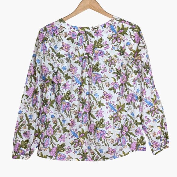 EUC Talbots Flourishing Vine Popover Top Sz M Floral White Purple Long Sleeve - Picture 3 of 6